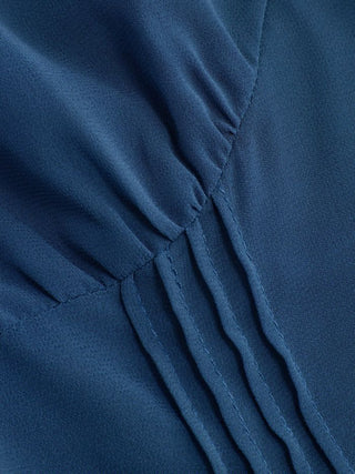 Chiffon V-neck Ruffle Sleeve Pleated Tie Back Blouse