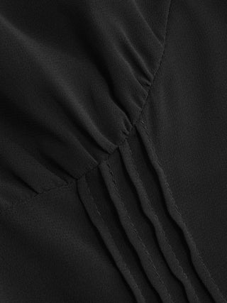 Chiffon V-neck Ruffle Sleeve Pleated Tie Back Blouse