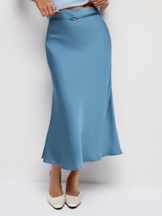 Satin Low Rise Mermaid Maxi Skirt With Belt