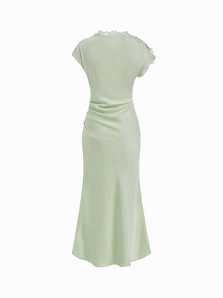 Satin Lace Trim Split Mermaid Maxi Dress