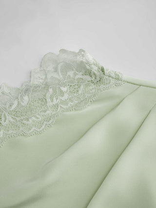 Satin Lace Trim Split Mermaid Maxi Dress