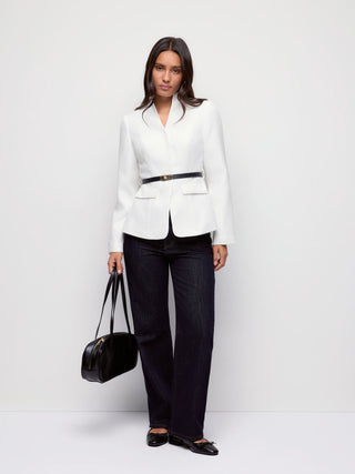 Textured Stand Collar Long Sleeve Blazer With Belt