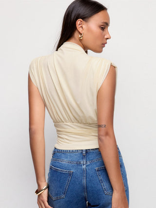 Ruched Mock Neck Draped Top