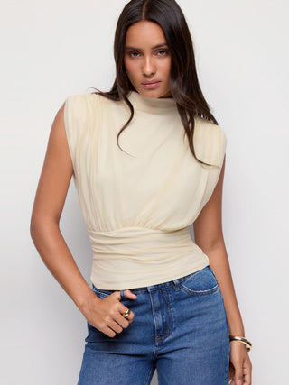 Ruched Mock Neck Draped Top