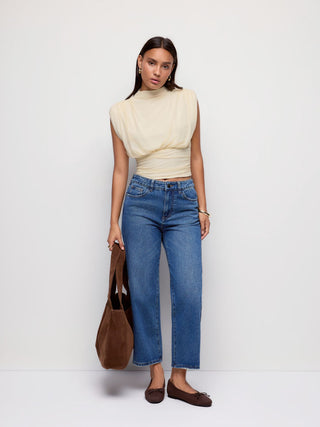 Ruched Mock Neck Draped Top
