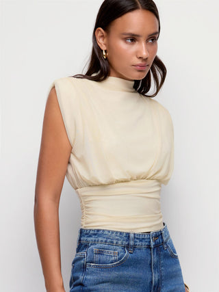 Ruched Mock Neck Draped Top