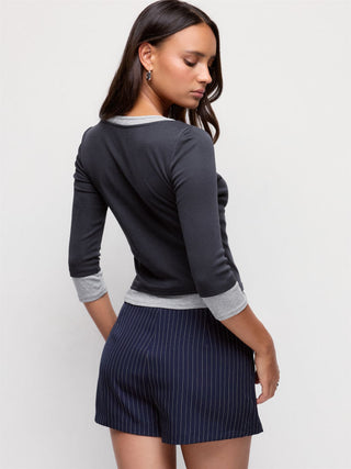 Cotton-blend Colorblock Scoop Neckline Mid-length Sleeve Layered Top