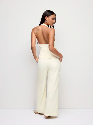 V-neck Backless Metal Detail Straight Leg Jumpsuit