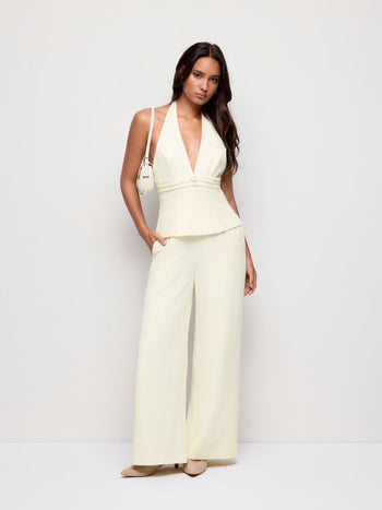 V-neck Backless Metal Detail Straight Leg Jumpsuit