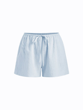Linen-blend Stripe Bowknot Cami Top & Low Rise Shorts Set
