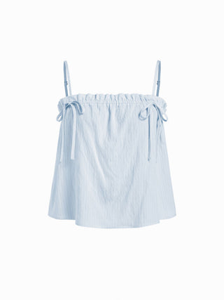 Linen-blend Stripe Bowknot Cami Top & Low Rise Shorts Set