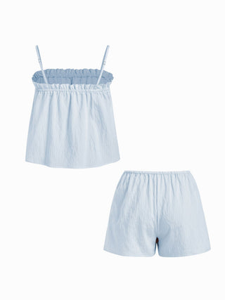 Linen-blend Stripe Bowknot Cami Top & Low Rise Shorts Set