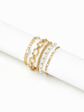 6PCS FAUX PEARL & BEADED & CHAIN BRACELET