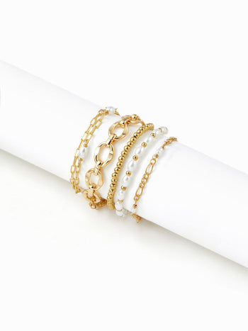 6PCS FAUX PEARL & BEADED & CHAIN BRACELET