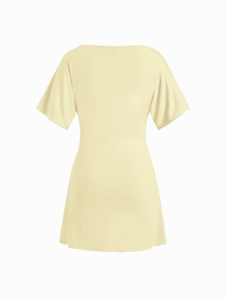 Boat Neck Short Sleeve Ruched A-line Mini Dress