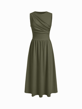 Round Neckline Ruched Maxi Dress
