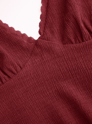 Textured Halter Neck Lace Trim A-line Mini Dress