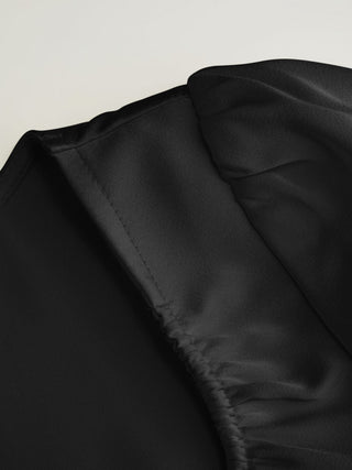 Satin Scoop Neck Ruffle Sleeve Drawstring Blouse