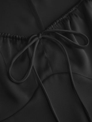 Satin Scoop Neck Ruffle Sleeve Drawstring Blouse