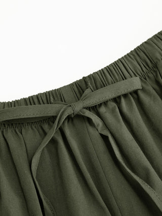 Cotton Mid Rise Drawstring Oversized Bermuda Shorts