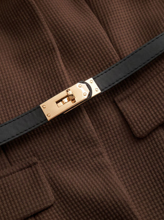Textured Stand Collar Long Sleeve Blazer With Belt