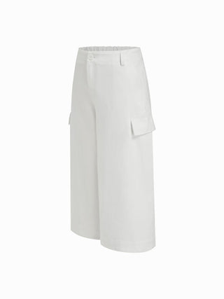 Cotton-blend Mid Rise Striped Cargo Barrel-leg Capri Trousers
