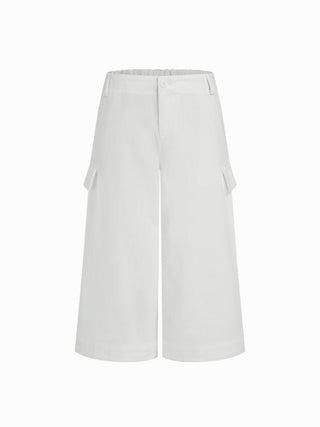 Cotton-blend Mid Rise Striped Cargo Barrel-leg Capri Trousers