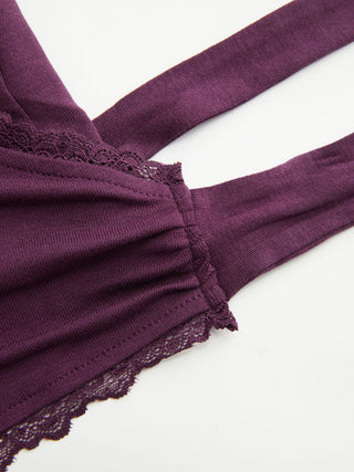 High Stretch V-neck Lace Trim Knotted Top