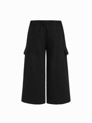 Cotton-blend Mid Rise Striped Cargo Barrel-leg Capri Trousers