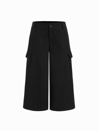 Cotton-blend Mid Rise Striped Cargo Barrel-leg Capri Trousers