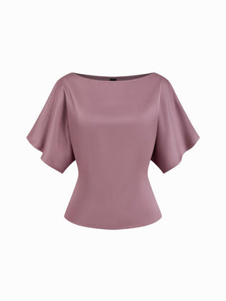 Boat Neck Batwing Sleeve Tie Back Top