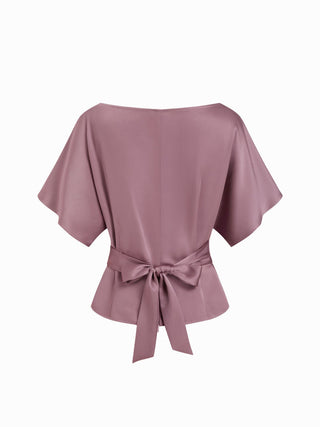 Boat Neck Batwing Sleeve Tie Back Top
