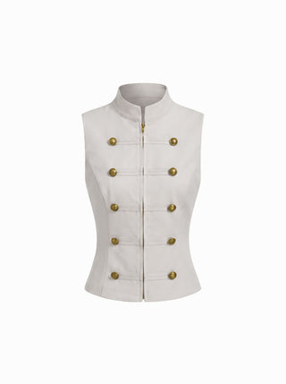 Stand Collar Metal Detail Zip Through Jacket Vest