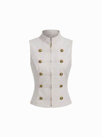 Stand Collar Metal Detail Zip Through Jacket Vest