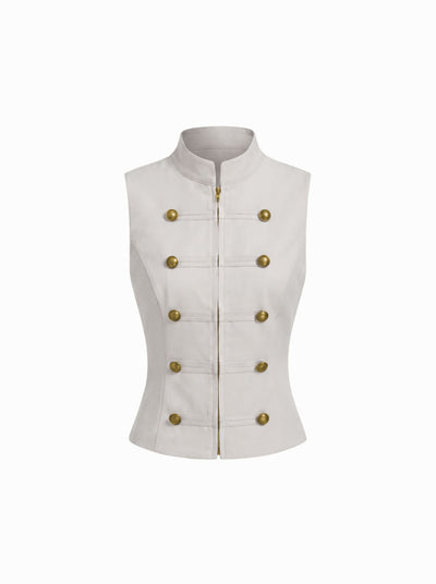 Stand Collar Metal Detail Zip Through Jacket Vest