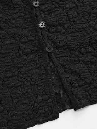 Pointelle Textured Button Through Cut Out Top