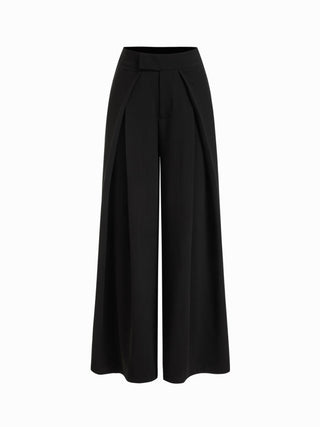 Mid Rise Pleated Straight Leg Trousers