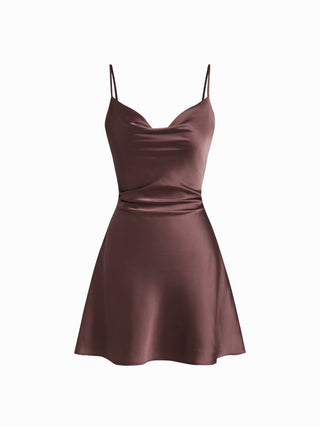 Sheer Boat Neck Cape Top & Satin High Rise Mini Dress Set