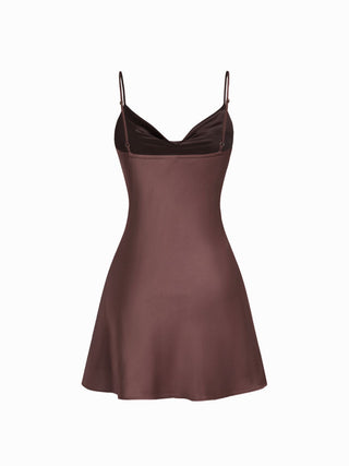 Sheer Boat Neck Cape Top & Satin High Rise Mini Dress Set