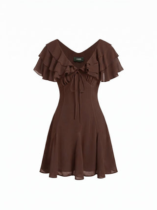 Chiffon V-Neck Dolman Sleeve Floral ALINE Short Dress