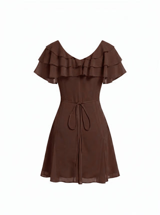 Chiffon V-Neck Dolman Sleeve Floral ALINE Short Dress
