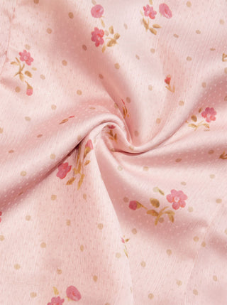 Satin Floral V-neck Ruffle Sleeve Lace Trim Blouse