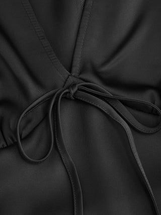 Satin V-neck Twist Knotted A-line Maxi Dress