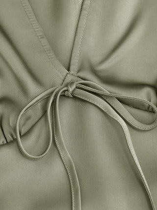 Satin V-neck Twist Knotted A-line Maxi Dress