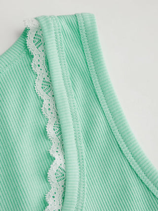 Cotton-blend Scoop Neck Lace Trim Tank Top