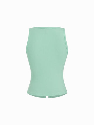Cotton-blend Scoop Neck Lace Trim Tank Top