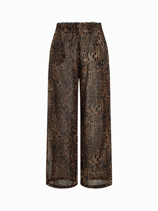 Leopard Tie Front Ruffle Cami Top & Mid Rise Wide Leg Trousers Loungewear Set