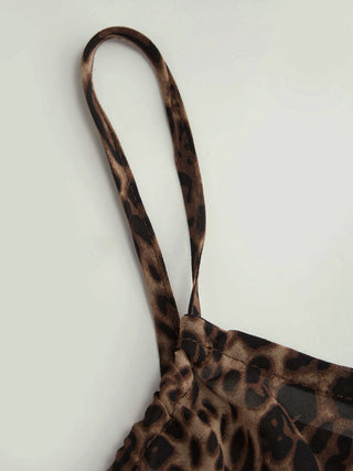 Leopard Tie Front Ruffle Cami Top & Mid Rise Wide Leg Trousers Loungewear Set