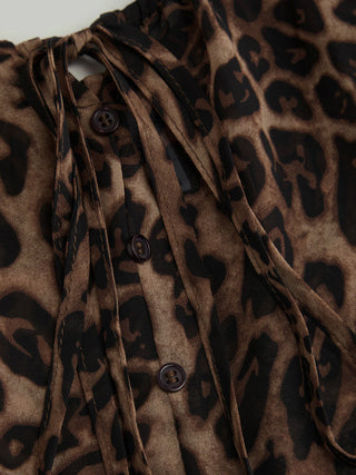 Leopard Tie Front Ruffle Cami Top & Mid Rise Wide Leg Trousers Loungewear Set