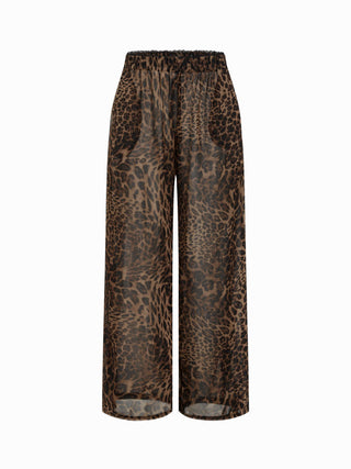 Leopard Tie Front Ruffle Cami Top & Mid Rise Wide Leg Trousers Loungewear Set